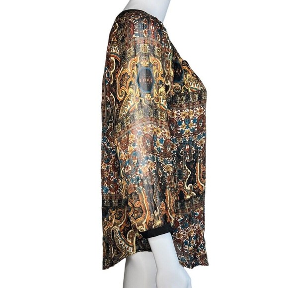 Anthropologie Meadow Rue Blouse Womens Small Black Gold Paisley Marya Peasant - Picture 2 of 8
